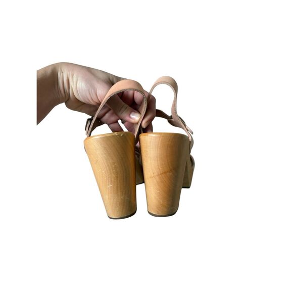 Anthropologie Swedish Hasbeens Braided Sky High Clogs Leather Wood size 39 Peach - Picture 5 of 15